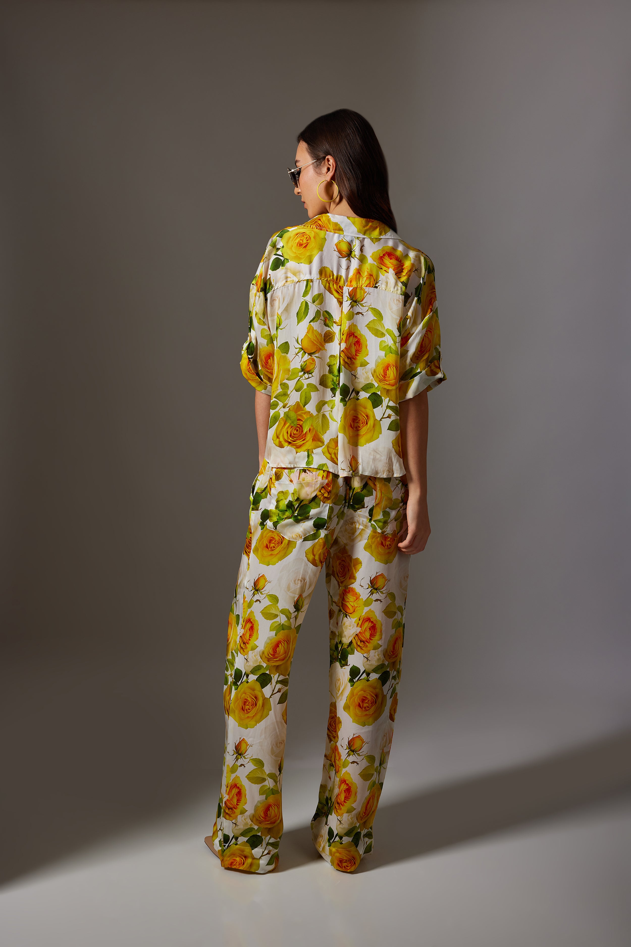 CANCLINI FLORAL PRINT YELLOW TIE-UP SHIRT