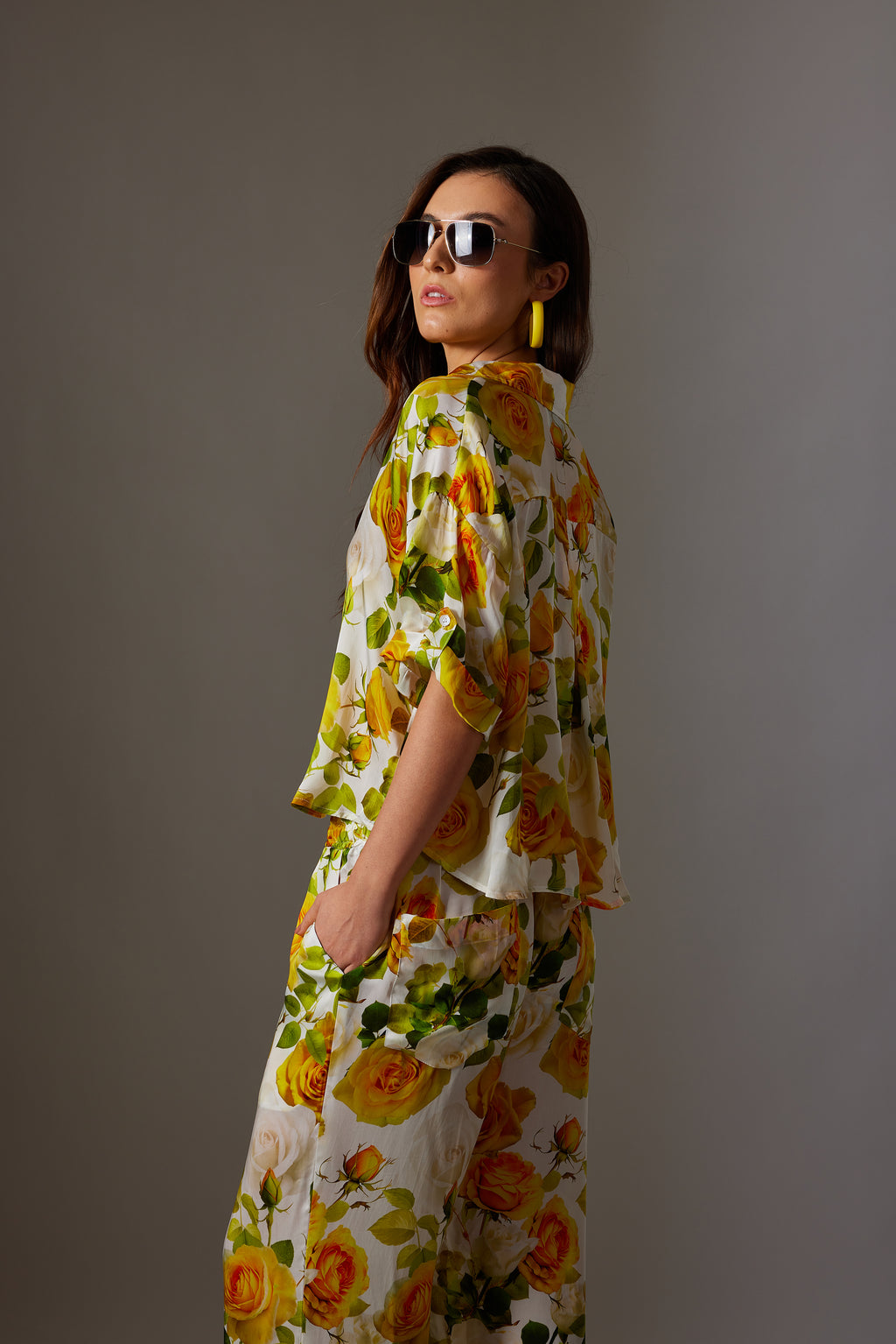 CANCLINI FLORAL PRINT YELLOW TIE-UP SHIRT