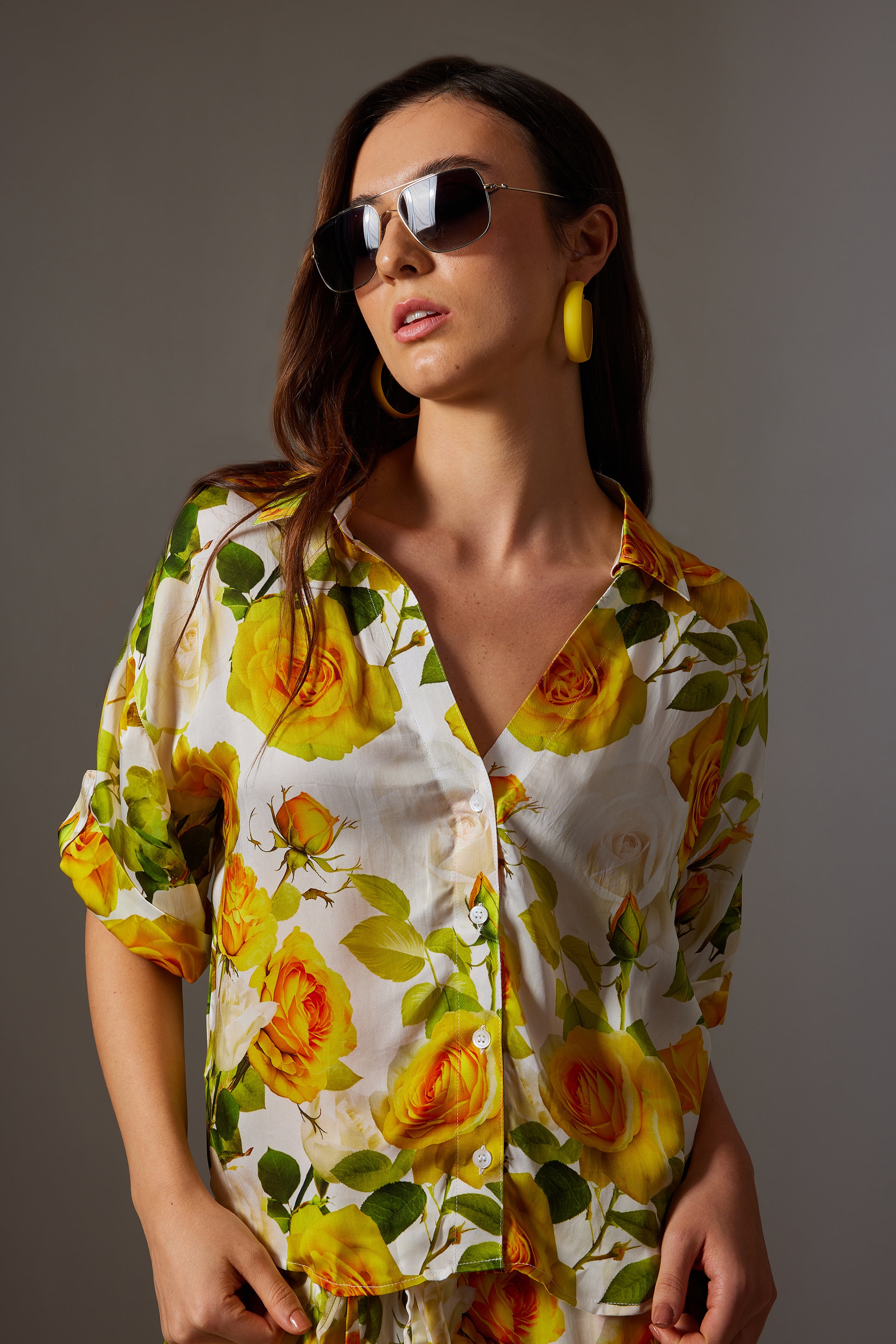 CANCLINI FLORAL PRINT YELLOW TIE-UP SHIRT
