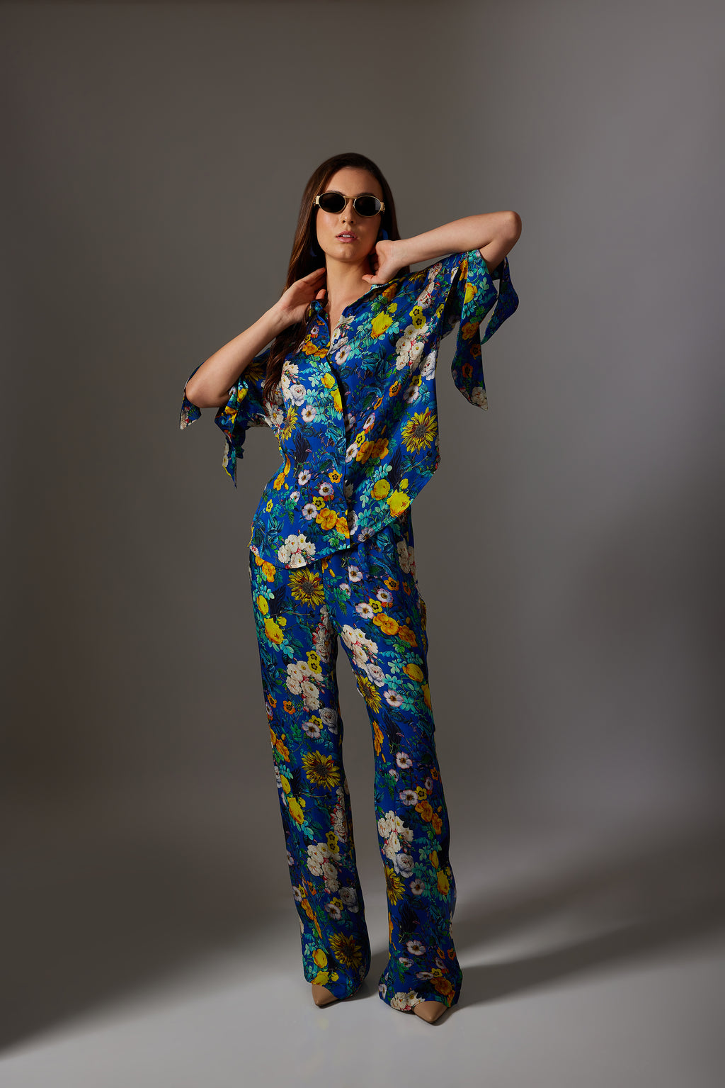 CANCLINI FLORAL PRINT BLUE TIE-UP SHIRT