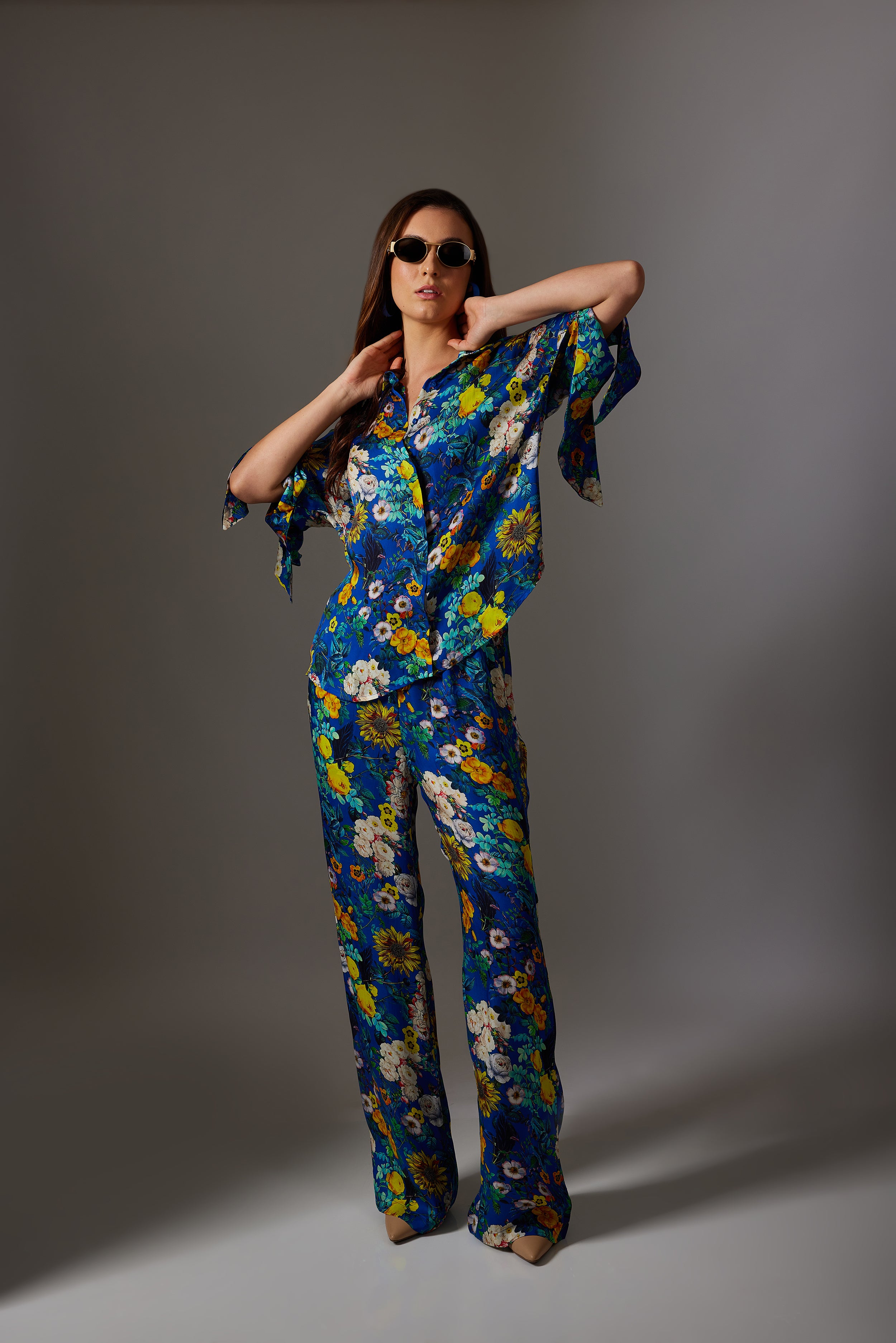 CANCLINI FLORAL PRINT BLUE TIE-UP SHIRT