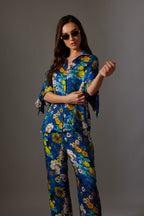 CANCLINI FLORAL PRINT BLUE TIE-UP SHIRT