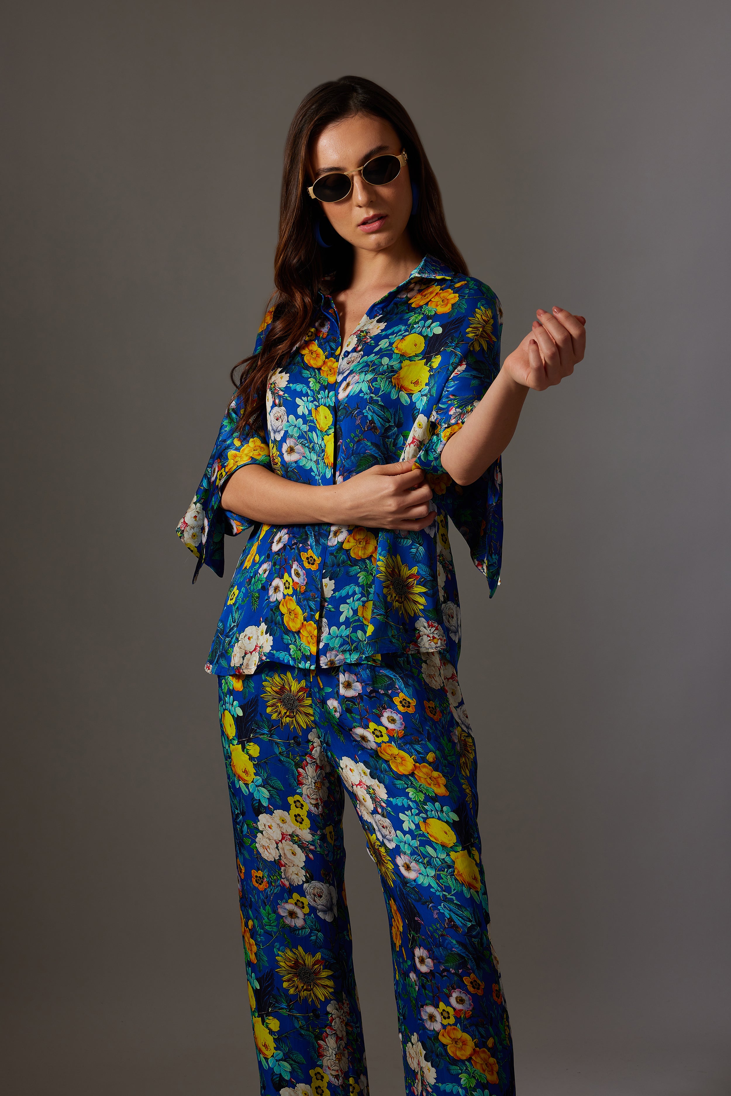 CANCLINI FLORAL PRINT BLUE TIE-UP SHIRT