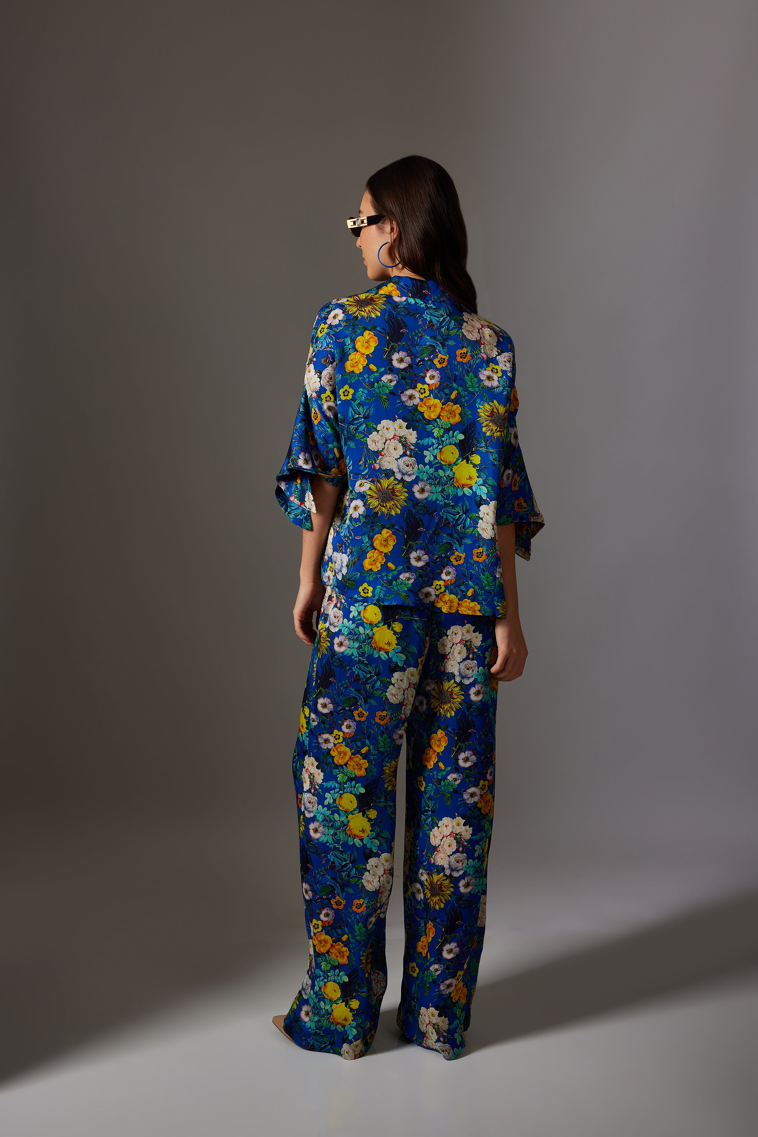 CANCLINI FLORAL PRINT BLUE TIE-UP SHIRT