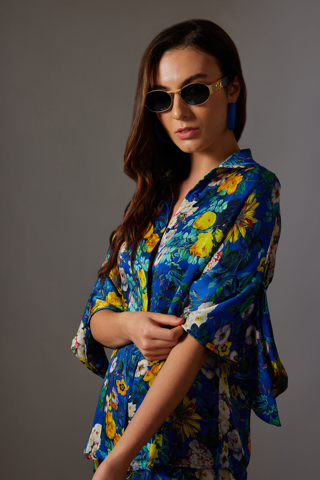 CANCLINI FLORAL PRINT BLUE TIE-UP SHIRT