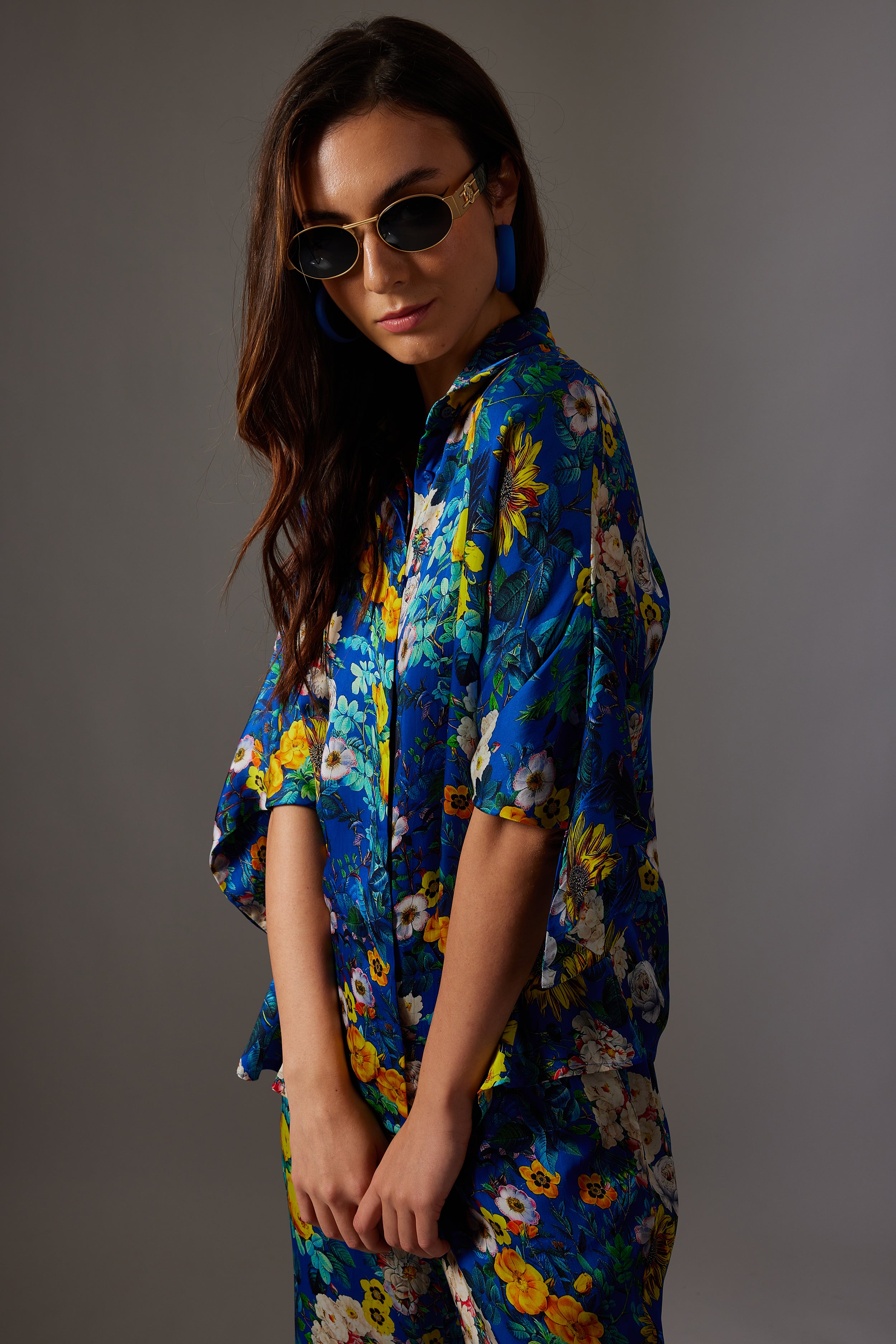 CANCLINI FLORAL PRINT BLUE TIE-UP SHIRT