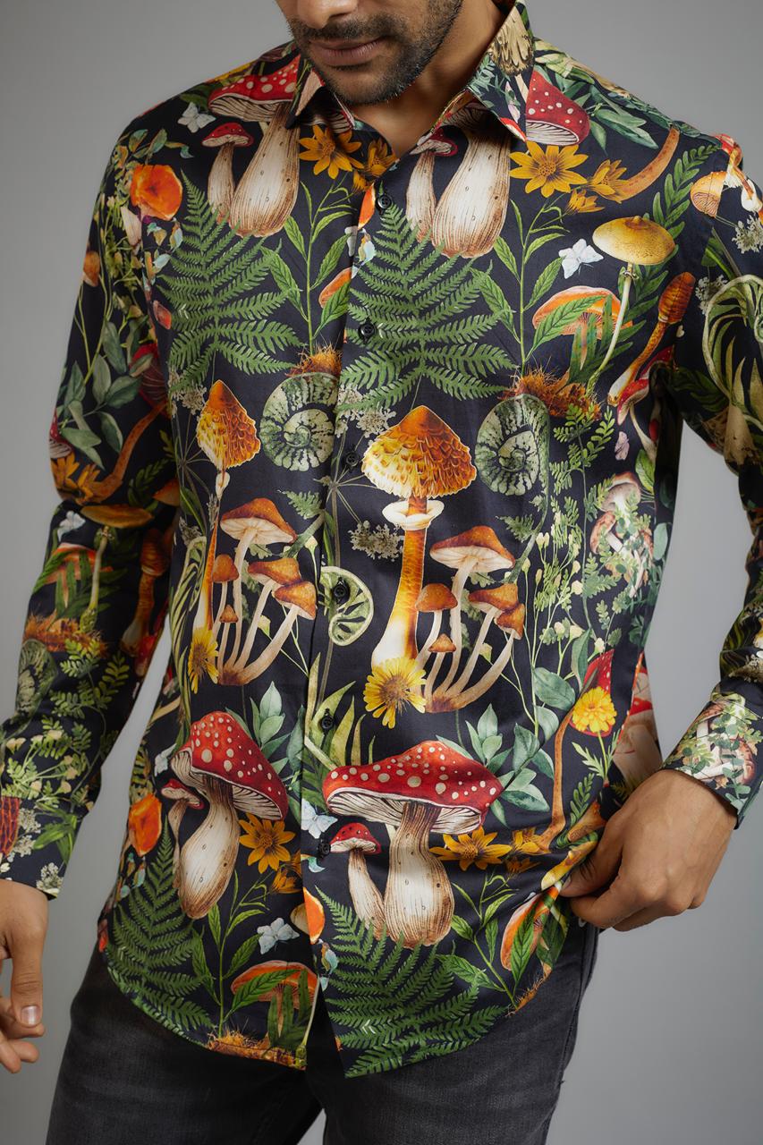 CANCLINI SHIRT DARK BOTANICAL PRINT SHIRT