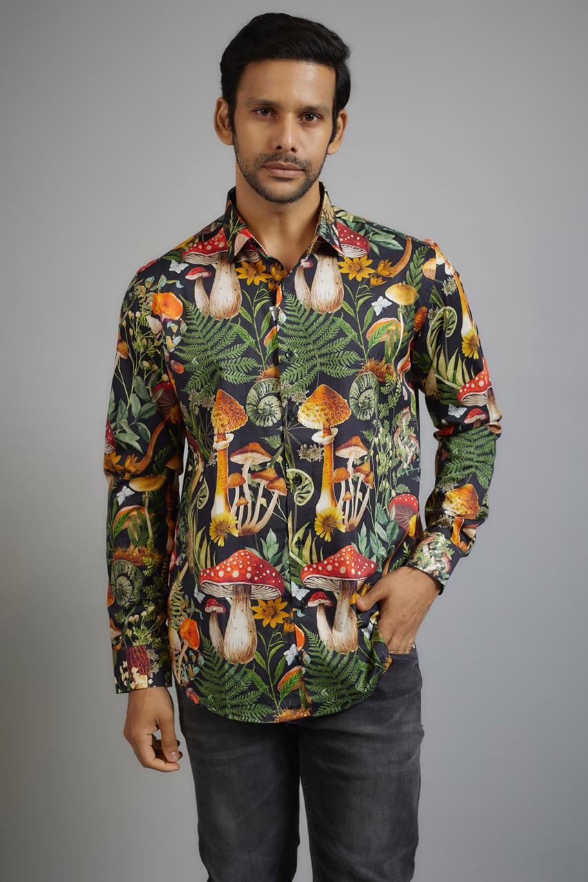 CANCLINI SHIRT DARK BOTANICAL PRINT SHIRT
