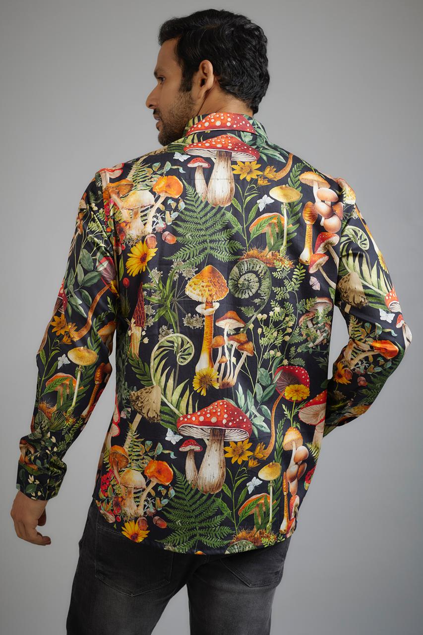 CANCLINI SHIRT DARK BOTANICAL PRINT SHIRT