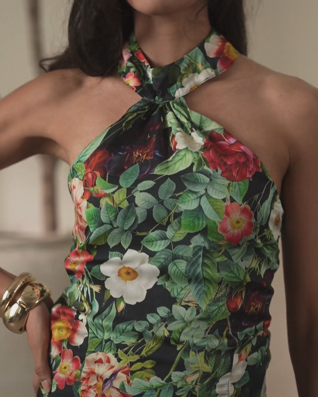 Midnight Bloom Halter Top